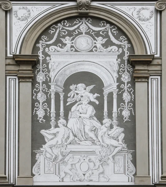 Kresba na zadní stěně univerzitní budovy ve Vídni, Rakousko — Stock fotografie