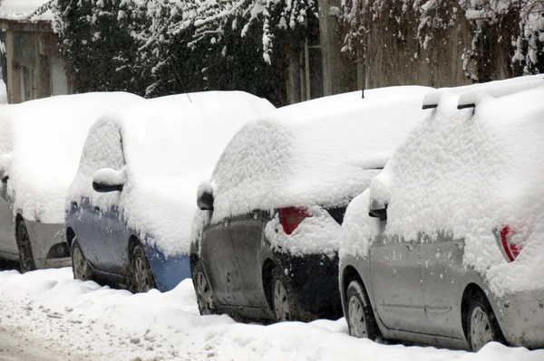 在萨格勒布的雪下的汽车 — 图库照片