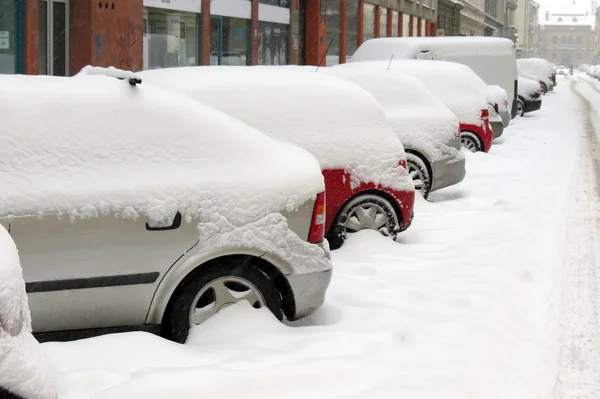 在萨格勒布的雪下的汽车 — 图库照片
