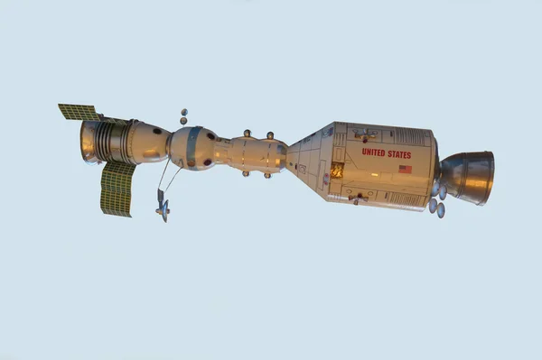 模型连接太空飞船阿波罗和联盟号运载火箭 — 图库照片