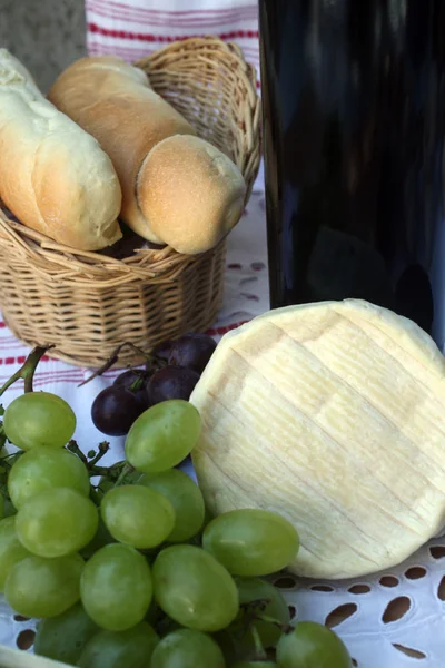 Wein, Käse und Trauben — Stockfoto