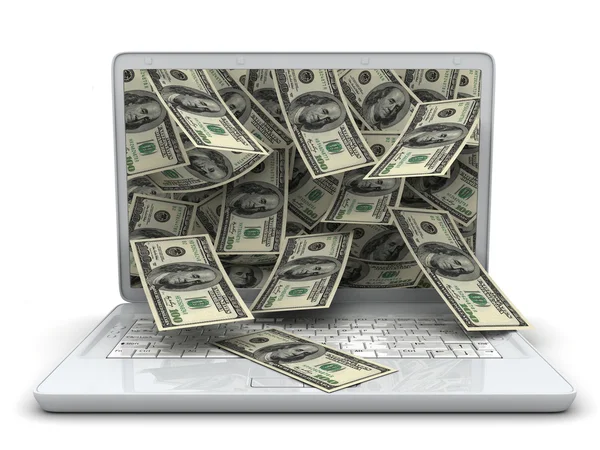 Biały laptopa i pieniądze — Zdjęcie stockowe