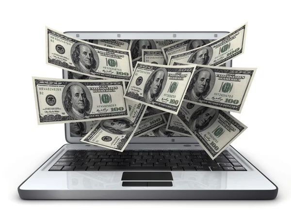Geld en laptop — Stockfoto