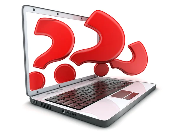 Laptop a červené otázka — Stock fotografie