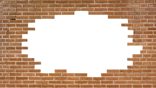 Büyük bir delik ile tuğla duvar — Stok fotoğraf