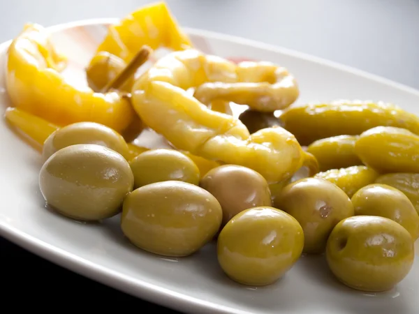 Olives and pepperoni — Stock Photo, Image