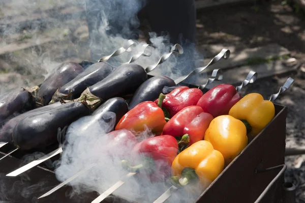 stock image Vegetables on the open fire