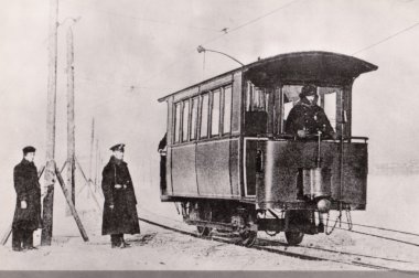 Tram on the ice of the River Neva (1895-1900) clipart