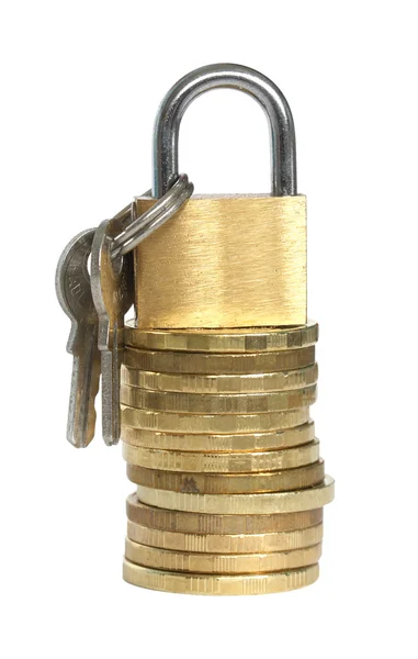 The lock on coins. — Stock Photo, Image