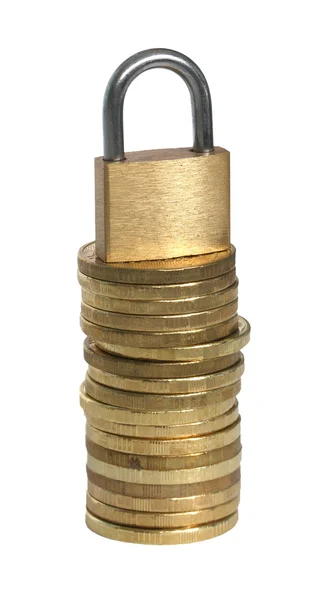 The padlock on coins. — Stock Photo, Image