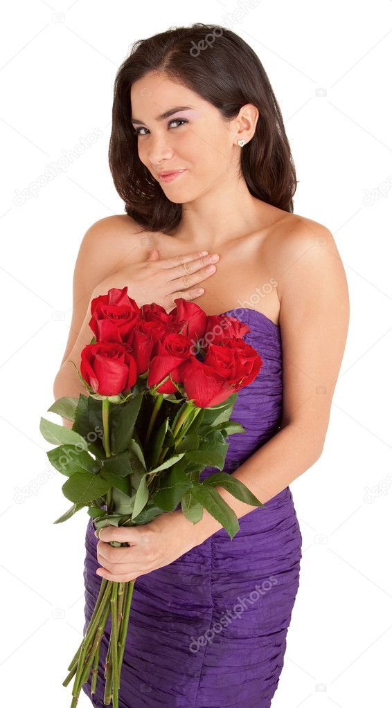 Happy Woman Holding Roses