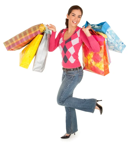 Donna su una furia di shopping — Foto Stock