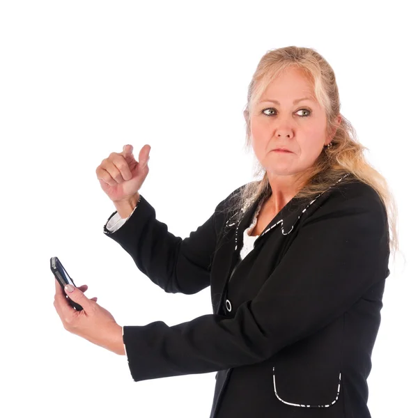 Сердита жінка з мобільним телефоном — стокове фото