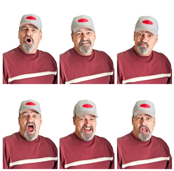 Seis expresiones diferentes en el hombre maduro — Foto de Stock