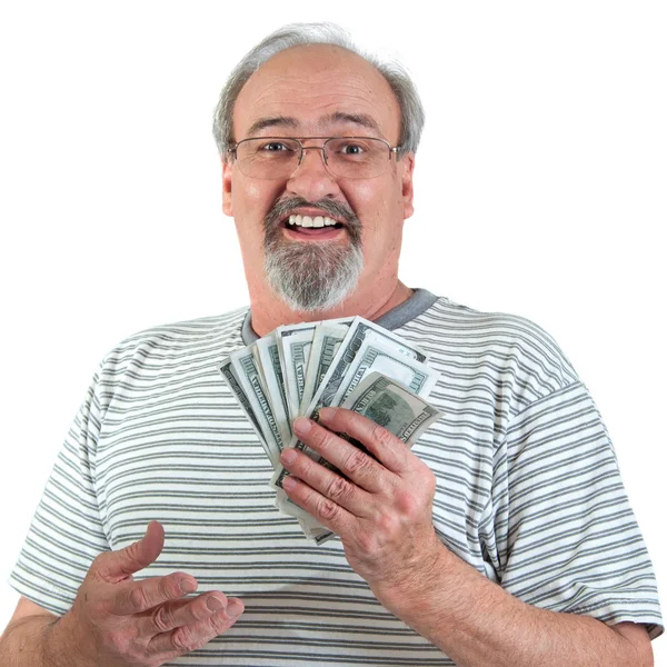 Boldog ember kéz tele pénzzel — Stock Fotó