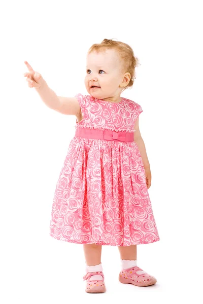 Bebê menina apontando em algo — Fotografia de Stock