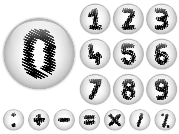 Alfabet Krabbel getallen in glanzend witte knoppen — Stockvector