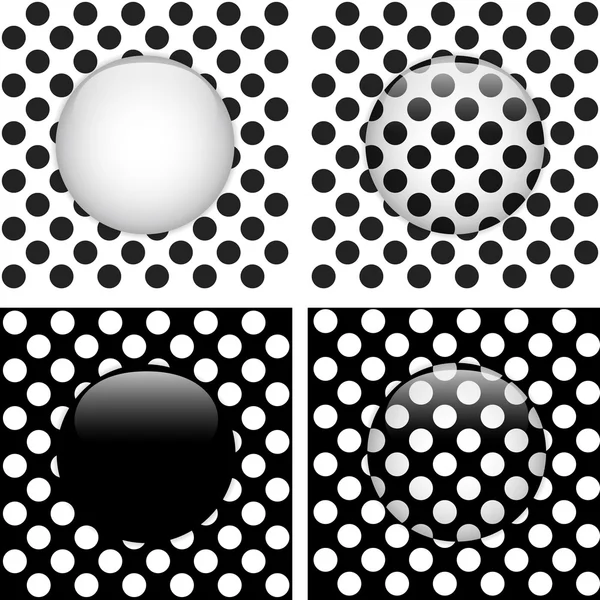 Set di quattro cerchi di vetro puntini in bianco e nero — Vettoriale Stock