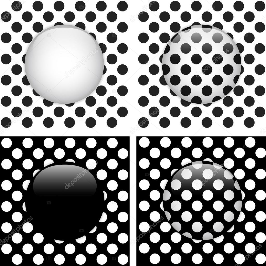 Set of Four Glass Circle Black and White Dots