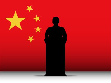 China Speech Tribune Silhouette with Flag Background clipart