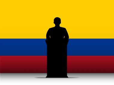 Colombia Speech Tribune Silhouette with Flag Background clipart