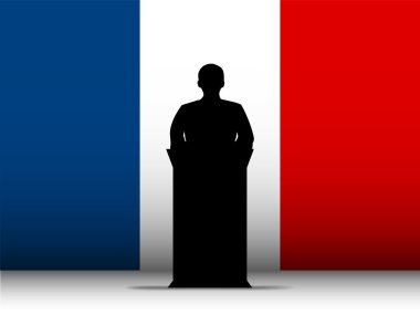 France Speech Tribune Silhouette with Flag Background clipart