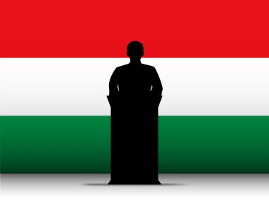 Macaristan konuşma kürsü siluet bayrak arka plan
