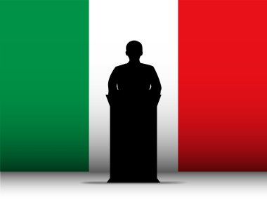 Italy Speech Tribune Silhouette with Flag Background clipart