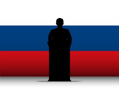 Russia Speech Tribune Silhouette with Flag Background clipart