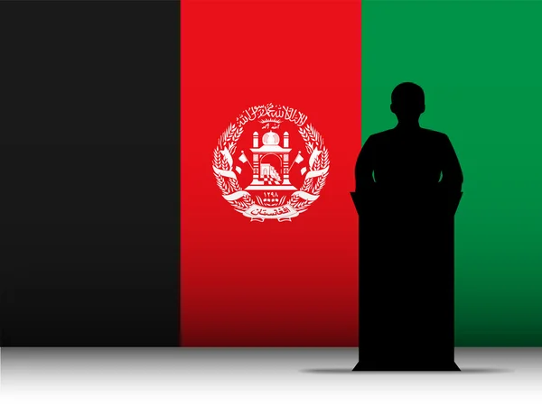Afganistan mowy tribune sylwetka z flaga tło — Wektor stockowy