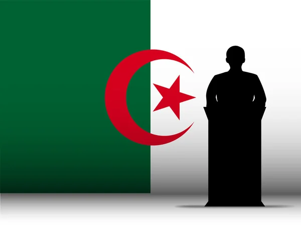 Algerije toespraak tribune silhouet met vlag achtergrond — Stockvector
