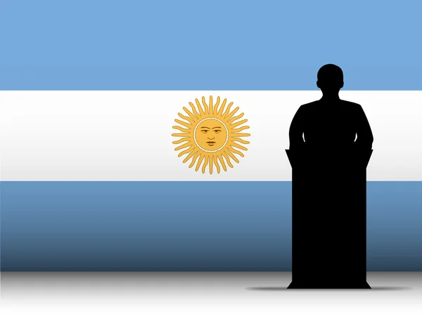 Argentina Discurso Tribuna Silueta con Fondo de Bandera — Vector de stock