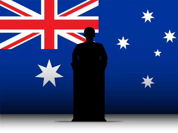 Austrálie projev tribune silueta s pozadím vlajky — Stockový vektor