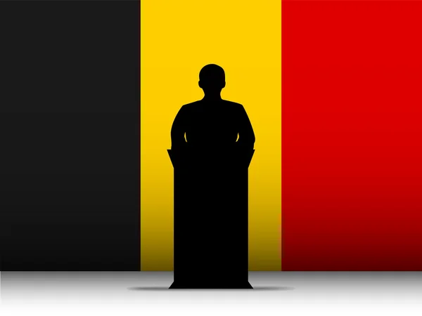 Belgium Speech Tribune Silhouette with Flag Background — Stock Vector