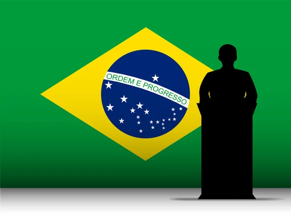 Brazilian Speech Tribune Silhouette with Flag Background — Stock Vector