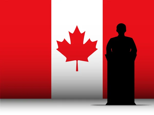 Kanada projev tribune silueta s pozadím vlajky — Stockový vektor