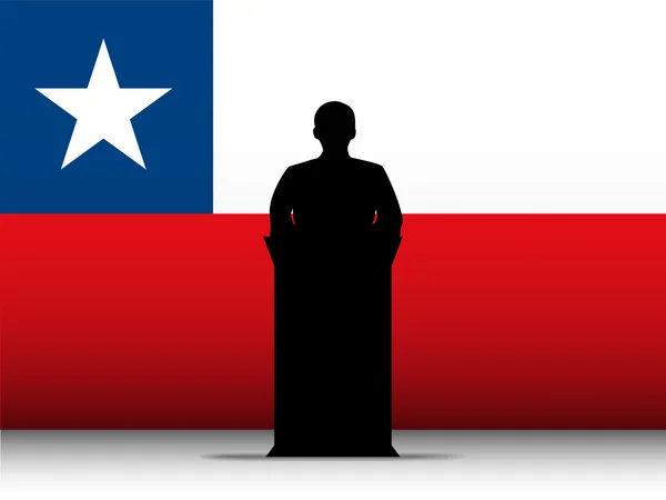 Chile beszéd Tribune Silhouette zászló háttérrel — Stock Vector