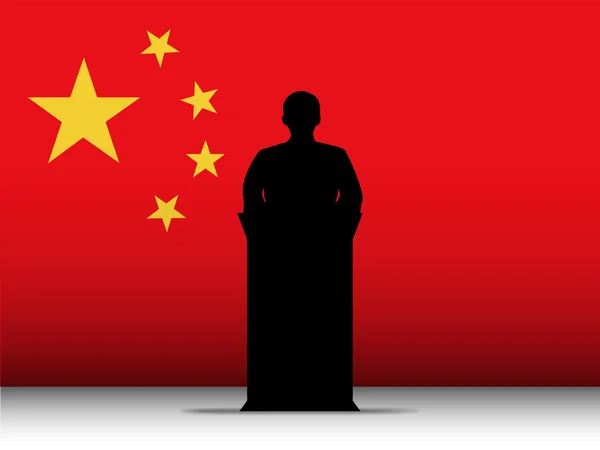 Silhueta da Tribuna do Discurso de China com fundo da bandeira — Vetor de Stock