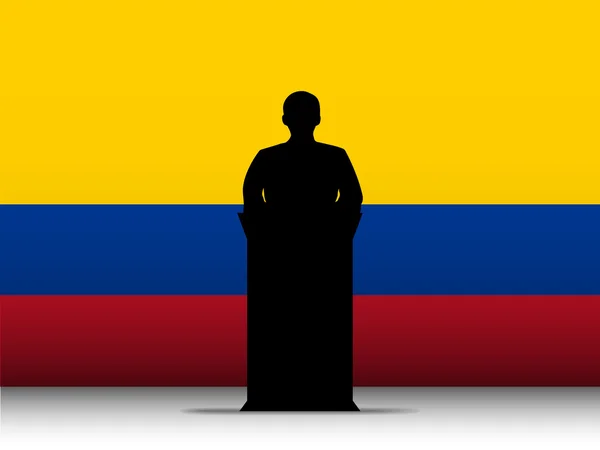Colombia toespraak tribune silhouet met vlag achtergrond — Stockvector