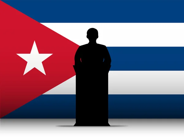Kuba beszéd Tribune Silhouette zászló háttérrel — Stock Vector