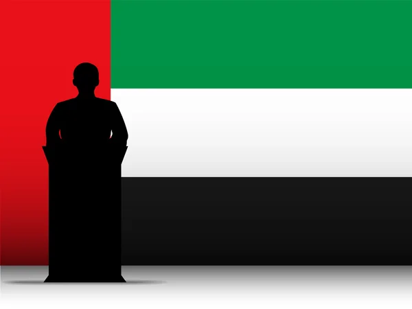 संयुक्त अरब अमीरात ध्वज पृष्ठभूमि के साथ भाषण ट्रिब्यून सिल्हूट — स्टॉक वेक्टर