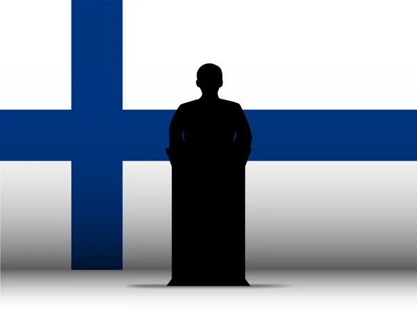 Silhueta de Tribuno de Discurso da Finlândia com fundo de bandeira — Vetor de Stock