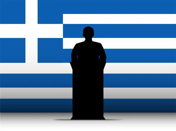 Görögország beszéd Tribune Silhouette zászló háttérrel — Stock Vector