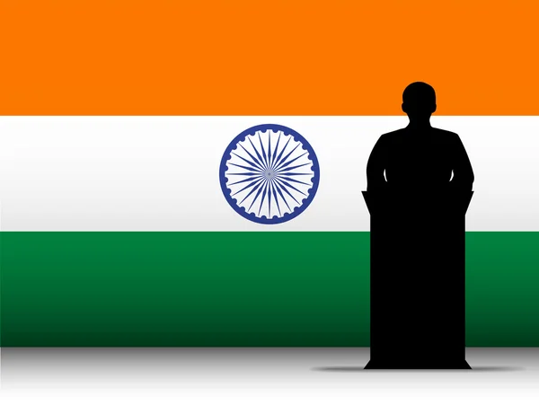 Indien tal tribune siluett med flagga bakgrund — Stock vektor