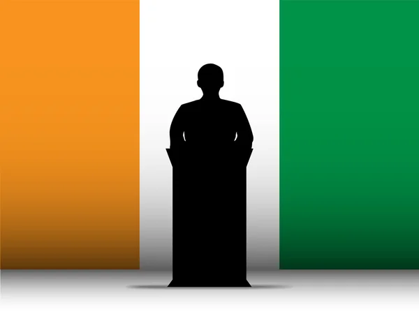 Ireland speech tribune silhouette mit flaggenhintergrund — Stockvektor