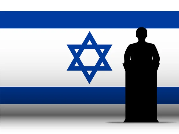 Izrael projev tribune silueta s pozadím vlajky — Stockový vektor