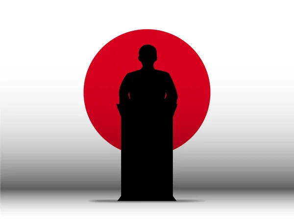 Japon Discours Tribune Silhouette avec fond de drapeau — Image vectorielle