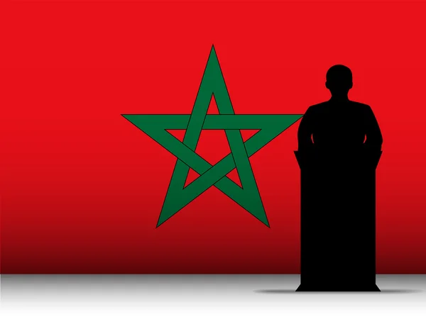 Marokko Rede Tribüne Silhouette mit Flagge Hintergrund — Stockvektor
