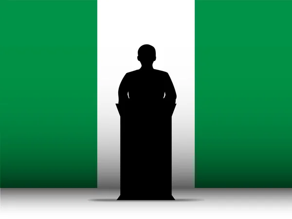 Nigeria Discurso Tribuna Silueta con Bandera Fondo — Vector de stock