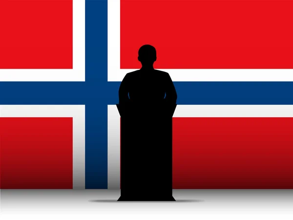 Noruega Discurso Tribuna Silueta con Bandera Fondo — Vector de stock